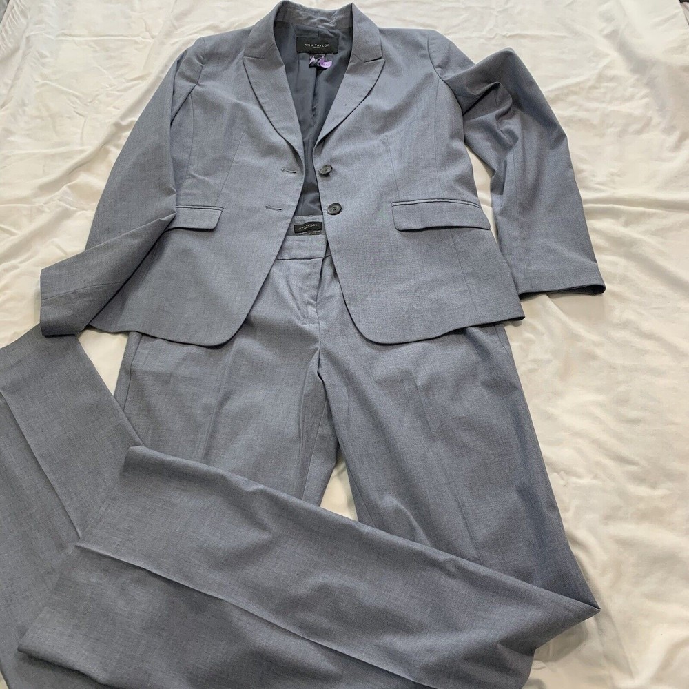 Ann Taylor Factory Women’s Size 4 Suit Blazer And Trouser Slacks Blue/Gray